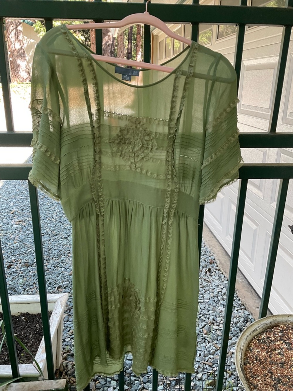 BP-Lil— Light Olive Green Mini Dress with Sheer Yoke-see thru-India-Nylon